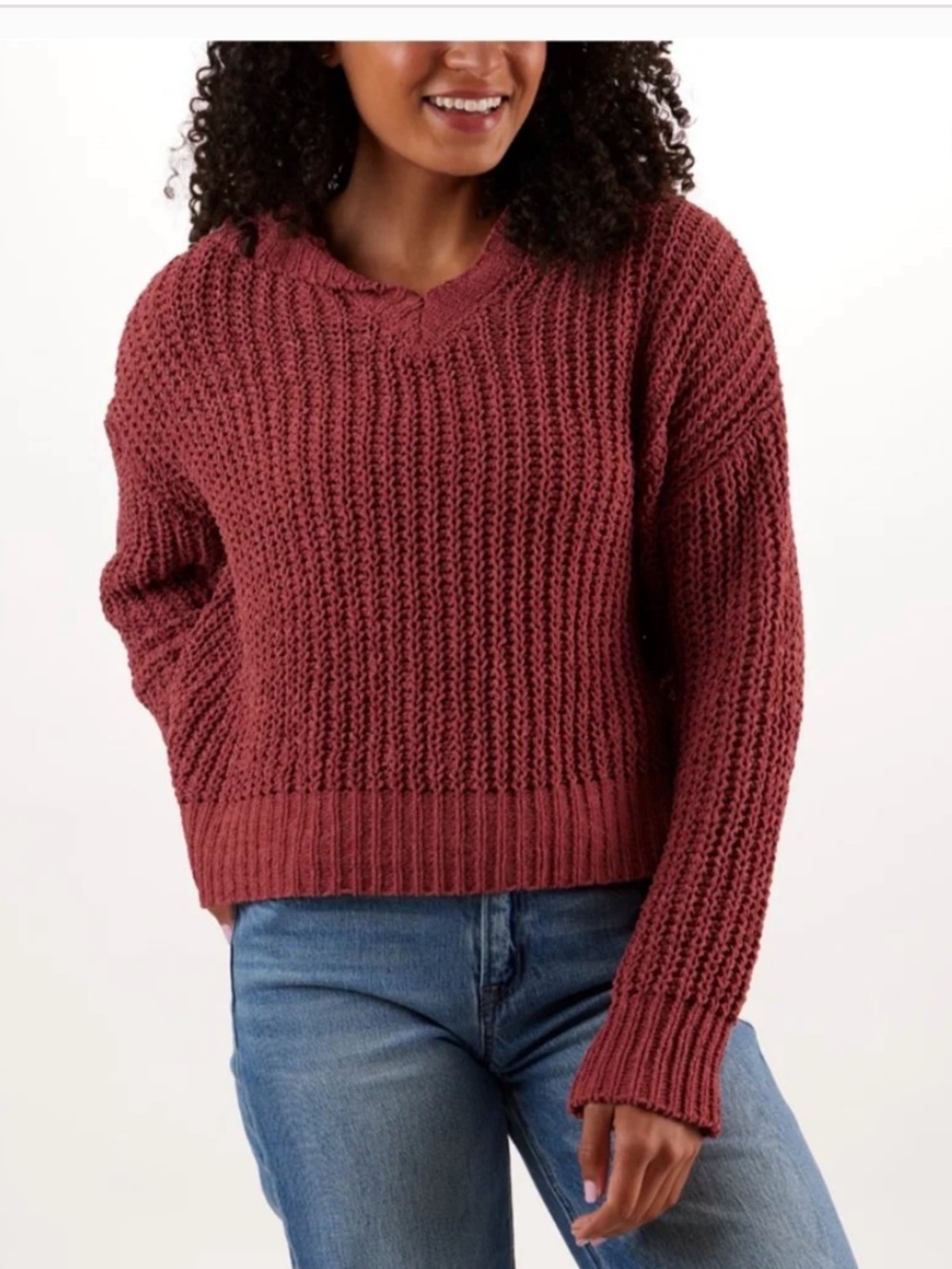 Cozy Women's Chunky Knit Hooded Sweater - Dusty Rose